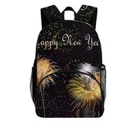 FekiLoot Happy New Year Waterproof Oxford Fabric Backpack, Large Capacity Casual Rucksack with Adjustable Padded Straps, Multipurpose Daypack for Daily Commute Outdoor Activities