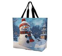 FekiLoot Happy Snowman Grocery Bag with Handles Heavy Duty Reusable Shopping Bag Extra Large Utility Tote Bags Personality Fashion Market Shopper Bags for Work Travel Supermarket