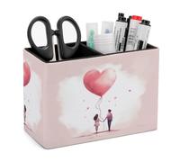 FekiLoot Happy Valentine's Day Pen Holder Double Compartments PU Leather Pencil Storage Box Square Desk Stationery Organizers Remote Control Accessories Container for Home Office