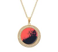 FekiLoot Haunted House Silhouette Pendant Necklace for Women Men Elegant Diamond Circle Necklaces with 19.7 Inch Chain, Zinc Diamond Jewelry for Birthday Christmas Valentine's Day Gift, One Size, Zinc