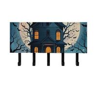 FekiLoot Haunted House Tree Witch Halloween Key Holder for Wall Adhesive, No Drilling, Key Hooks with 5 Hooks Wall Mounted, Self Adhesive Keys Rack for Entryway, Hallway, Living Room, Kitchen, Office