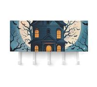 FekiLoot Haunted House Tree Witch Halloween Key Holder for Wall Adhesive, No Drilling, Key Hooks with 5 Hooks Wall Mounted, Self Adhesive Keys Rack for Entryway, Hallway, Living Room, Kitchen, Office