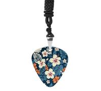 FekiLoot Hawaii Flower Guitar Pick Necklace for Women&Men Personalized Pendant Necklaces Exquisite Metal Necklaces Cool Guitar Pick Holder Necklace Unique Gifts for Adult