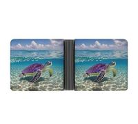 FekiLoot Hawaii with Purple Sea Turtle Wallet Slim PU Bifold Design Wallet with Multiple Card Slots Wallets Extra Capacity Pocket Wallets
