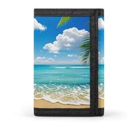 FekiLoot Hawaiian Beach Men's Wallet Extra Capacity Trifold Wallet Thin & Stylish Trifold Card Holder with ID Window