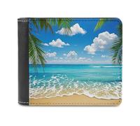 FekiLoot Hawaiian Beach Wallet Large Capacity Slim Bifold Wallet with Multiple Card Slots PU Leather Men Purse
