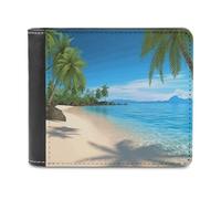 FekiLoot Hawaiian Beach with Palm Trees Leather Wallet for Women&Men Billfold Purse Credit Card Holder Slim Bifold Wallet Front Pocket Wallets
