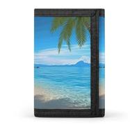 FekiLoot Hawaiian Beach with Palm Trees Wallet for Women Men Trifold Wallet Large Front Pocket Wallets Travel Slim RFID Blocking Wallets Coin Purse Credit Card Holder