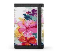 FekiLoot Hawaiian Flower Print Wallet for Women Men Trifold Wallet Large Front Pocket Wallets Travel Slim RFID Blocking Wallets Coin Purse Credit Card Holder