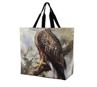 FekiLoot Hawk Sitting In The Tree Shopping Bag Foldable, Multipurpose Shoulder Bag, Reusable Grocery Bag Holder with Long Shoulder Strap, Waterproof Tote Bags for Work, Beach, Travel