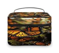 FekiLoot Heaps of Orange Monarch Butterflies Makeup Bag Organizer Portable Travel Toiletry Bag with Handle Fashion Large Capacity Cosmetic Bags Lightweight Waterproof Makeup Storage Bags for Women