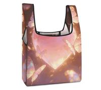 FekiLoot Heart Flutters Butterfly Grocery Bag Heavy Duty Extra Large Shopping Bag with Handle Waterproof Foldable Reusable Grocery Tote Bags Lightweight Polyester Fabric Tote Bags for Market