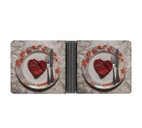FekiLoot Heart Shape on Plate Leather Wallet Double-Sided Different Images Bifold Wallet Ultra Strong Stitching Slim Wallets