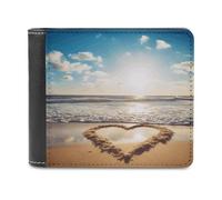 FekiLoot Heart Shape Romantic Beach Leather Wallet for Women&Men Billfold Purse Credit Card Holder Slim Bifold Wallet Front Pocket Wallets