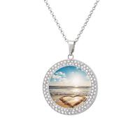FekiLoot Heart Shape Romantic Beach Pendant Necklaces Non-Tarnish Round Necklace Multicolored Diamond Studded Exquisite Necklace Coin Pendant Fashion Jewelry Necklaces Gifts for Women, One size, Metal