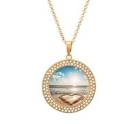 FekiLoot Heart Shape Romantic Beach Pendant Necklaces Non-Tarnish Round Necklace Multicolored Diamond Studded Exquisite Necklace Coin Pendant Fashion Jewelry Necklaces Gifts for Women, One size, Metal