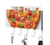 FekiLoot Heart Shaped Pizza Key Holder Wall Mount PU Leather Adhesive Key Rack with 5 Hooks Decorative Keys Storage Holder Mail Organizer Decor for Entryway Hallway Office Kitchen White