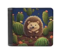FekiLoot Hedgehog Cactus Leather Wallet for Women&Men Billfold Purse Credit Card Holder Slim Bifold Wallet Front Pocket Wallets