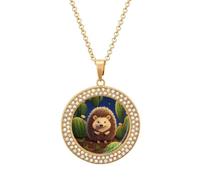 FekiLoot Hedgehog Cactus Pendant Necklaces Non-Tarnish Round Necklace Multicolored Diamond Studded Exquisite Necklace Coin Pendant Fashion Jewelry Necklaces Gifts for Women, One Size, Metal, No