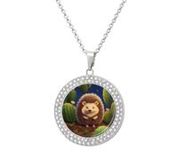 FekiLoot Hedgehog Cactus Pendant Necklaces Non-Tarnish Round Necklace Multicolored Diamond Studded Exquisite Necklace Coin Pendant Fashion Jewelry Necklaces Gifts for Women, One Size, Metal, No