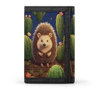 FekiLoot Hedgehog Cactus Wallet for Women Men Trifold Wallet Large Front Pocket Wallets Travel Slim RFID Blocking Wallets Coin Purse Credit Card Holder