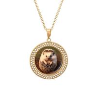 FekiLoot Hedgehog Pendant Necklaces Non-Tarnish Round Necklace Multicolored Diamond Studded Exquisite Necklace Coin Pendant Fashion Jewelry Necklaces Gifts for Women, One Size, Metal, No Gemstone