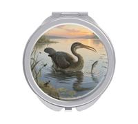 FekiLoot Hesperornis Diving for Fish Compact Mirror 1x/2x Magnifying Mirror Travel Makeup Mirrors Cute Pocket Small Mirrors for Women Ideal Gift on Birthday, Christmas, Graduation Round Silver