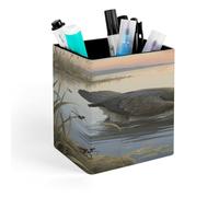 FekiLoot Hesperornis Diving for Fish Pen Holder for Desk, Square Leather Pencil Organizer & Makeup Brush Holder, Office Decor And Desk Accessories Perfect Office Organization,Teacher Supplies