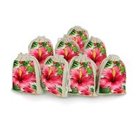 FekiLoot Hibiscus Flower Bunches Pocket Cotton And Hemp with Drawstring, 8 Pieces Reusable Sachet Gift Bags Pouch, Portable Jewelry Pouch, Wedding DIY Craft Party
