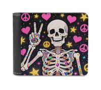 FekiLoot Hippie Skull Leather Wallet for Women&Men Billfold Purse Credit Card Holder Slim Bifold Wallet Front Pocket Wallets