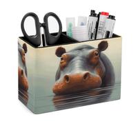 FekiLoot Hippo PU Leather Pen Holder with 2 Compartments Rectangle Desk Storage Organizer Desktop Stationery Container Pencil Cup for Office School Home Accessories