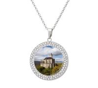 FekiLoot Historical Monuments of Armenia Pendant Necklaces Non-Tarnish Round Necklace Multicolored Diamond Studded Exquisite Necklace Coin Pendant Fashion Jewelry Necklaces Gifts for Women, One Size