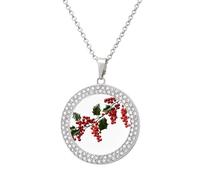 FekiLoot Holly Berry Branches Pendant Necklaces Non-Tarnish Round Necklace Multicolored Diamond Studded Exquisite Necklace Coin Pendant Fashion Jewelry Necklaces Gifts for Women, One size, Metal, No