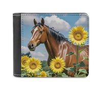 FekiLoot Horse And Sunflower Wallet Large Capacity Slim Bifold Wallet with Multiple Card Slots PU Leather Men Purse