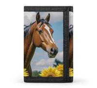 FekiLoot Horse And Sunflower Wallet Slim Trifold Wallets with Multiple Card Slots Credit Card Holder Pocket Coin Purse