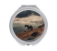 FekiLoot Horse Grazing on The Mountain Compact Mirror Double-Sided Round Travel Makeup Mirrors 1x / 2X Magnifying Portable Metal Mini Pocket Handheld Vanity Mirror for Women Girls Mother