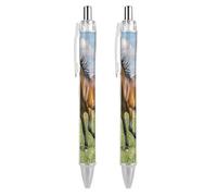 FekiLoot Horse Running in Field Ballpoint Pens Retractable Black Ink Ballpoint Pens 0.5mm Medium Point Smooth Writing Pattern Pen with Super Soft Grip Cute Work Supplies for Men Women 2 PCS