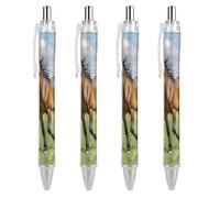 FekiLoot Horse Running in Field Ballpoint Pens Retractable Black Ink Ballpoint Pens 0.5mm Medium Point Smooth Writing Pattern Pen with Super Soft Grip Cute Work Supplies for Men Women 4 PCS
