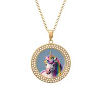 FekiLoot Horse with Rainbow Hair Pendant Necklace for Women Men Elegant Diamond Circle Necklaces with 19.7 Inch Chain, Zinc Diamond Jewelry for Birthday Christmas Valentine's Day Gift, One size, Zinc
