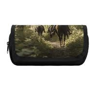 FekiLoot Horseback Riding on The Trails Pencil Case Office Pencil Box Large Capacity Pencil Box Pouch Holder Double Zipper Pencil Case Use to Organize Desktop And Plan Space Home Office