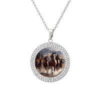 FekiLoot Horses Pendant Necklaces Non-Tarnish Round Necklace Multicolored Diamond Studded Exquisite Necklace Coin Pendant Fashion Jewelry Necklaces Gifts for Women, One Size, Metal, No Gemstone