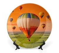 FekiLoot Hot Air Balloon Fleet Decorative Plates Bone China Plates with Stand for Display 6inch Round Ceramic Dinner Plates Dessert Plate for Kitchen Party Coffee Table Decor Art