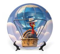 FekiLoot Hot Air Balloon TurkeyDecorative Plate Round Ceramic Plates with Display Stand Salad & Dessert Serving Plates Home Table Art Decoration for Kitchen Dining Room Wine Cabinet 10inch