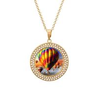 FekiLoot Hot Air Balloons Pendant Necklaces Non-Tarnish Round Necklace Multicolored Diamond Studded Exquisite Necklace Coin Pendant Fashion Jewelry Necklaces Gifts for Women, One Size, Metal, No