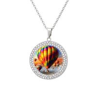 FekiLoot Hot Air Balloons Pendant Necklaces Non-Tarnish Round Necklace Multicolored Diamond Studded Exquisite Necklace Coin Pendant Fashion Jewelry Necklaces Gifts for Women, One Size, Metal, No