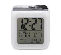 FekiLoot Howling Wolf Alarm Clock Night Light Alarms for Bedroom Smart Digital Alarm Clock LED Display Clocks with 7 Colorful Ambient Lights Sleep Timer for Heavy Sleepers Simple Operation
