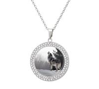 FekiLoot Howling Wolf Pendant Necklaces Non-Tarnish Round Necklace Multicolored Diamond Studded Exquisite Necklace Coin Pendant Fashion Jewelry Necklaces Gifts for Women, One size, Metal, No Gemstone