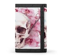 FekiLoot Human Skull Pink Flowers Wallet for Men Slim Minimalist Trifold Wallet with ID Window And Credit Card Holder