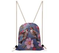 FekiLoot Humming Birds With Pink Drawstring Backpack Sports Gym Bag Drawstring Bags Foldable Backpack for Women Men
