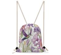 FekiLoot Hummingbirds Irises Flowers Drawstring Backpack Sports Gym Bag Drawstring Bags Foldable Backpack for Women Men